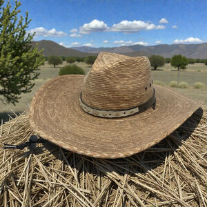 Vintage Bonanza Hats Wide Brim Sun Cowboy Hat Natural Woven Palm Leaf Mexico